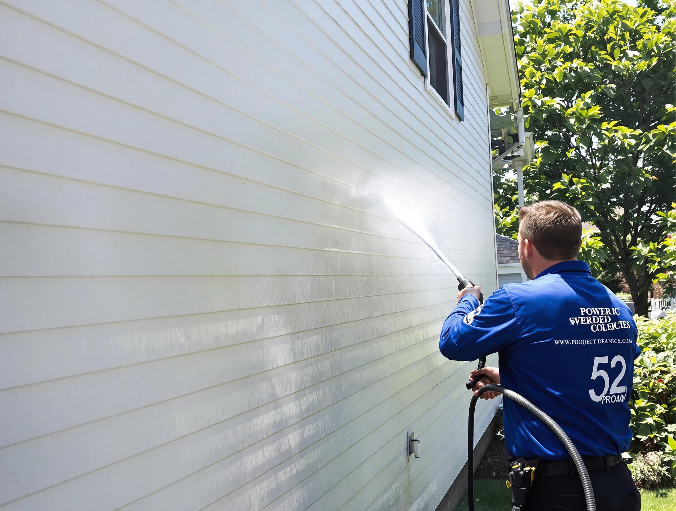 A Aurora Power Washing technician power washing a home in Aurora