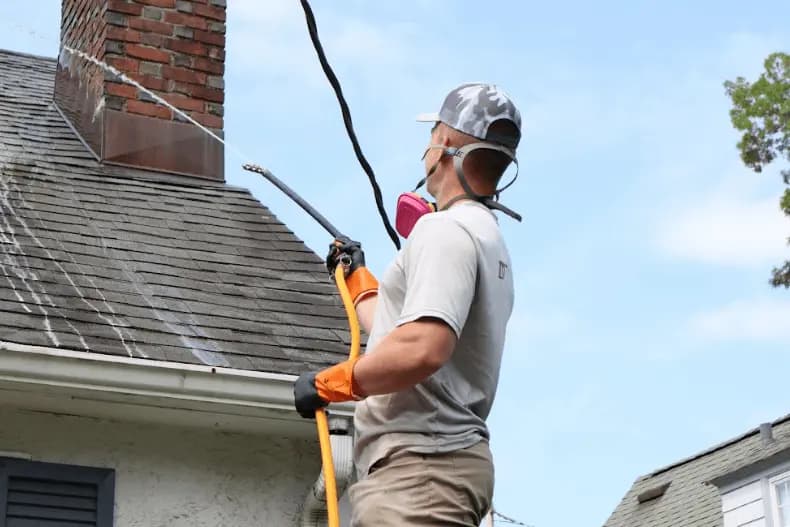 Aurora Power Washing professional performing gentle roof washing service in Aurora