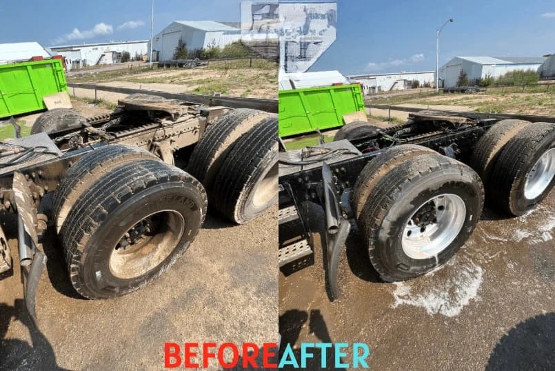 Aurora Power Washing team cleaning commercial fleet vehicles in Aurora